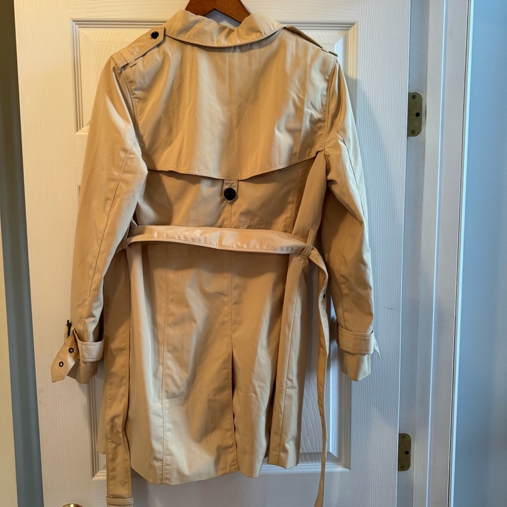 Joan Rivers Trench Rain Coat Beige Womens Small Button Front Pockets Belt Loops - Picture 3 of 14